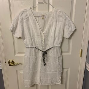 J. Crew White Short Sleeve Linen Tunic Dress with Black Braided Belt